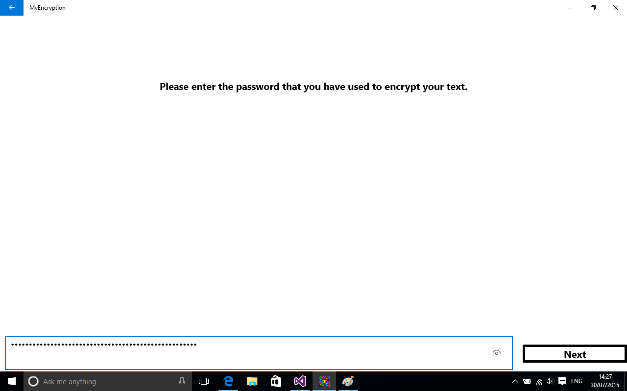 After choosing the image which was used to encrypt the application asks for the password.