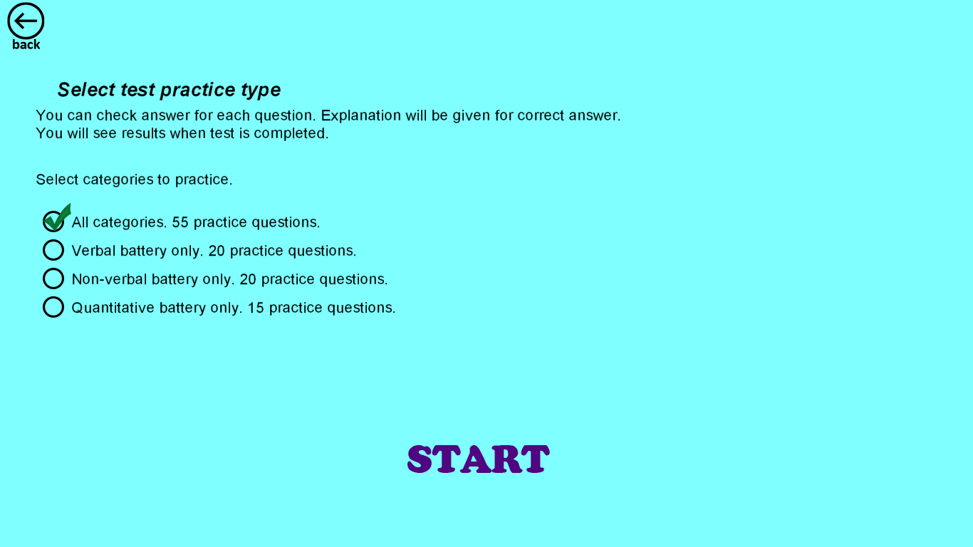 Before you start practice, you can select specific question types to practice.