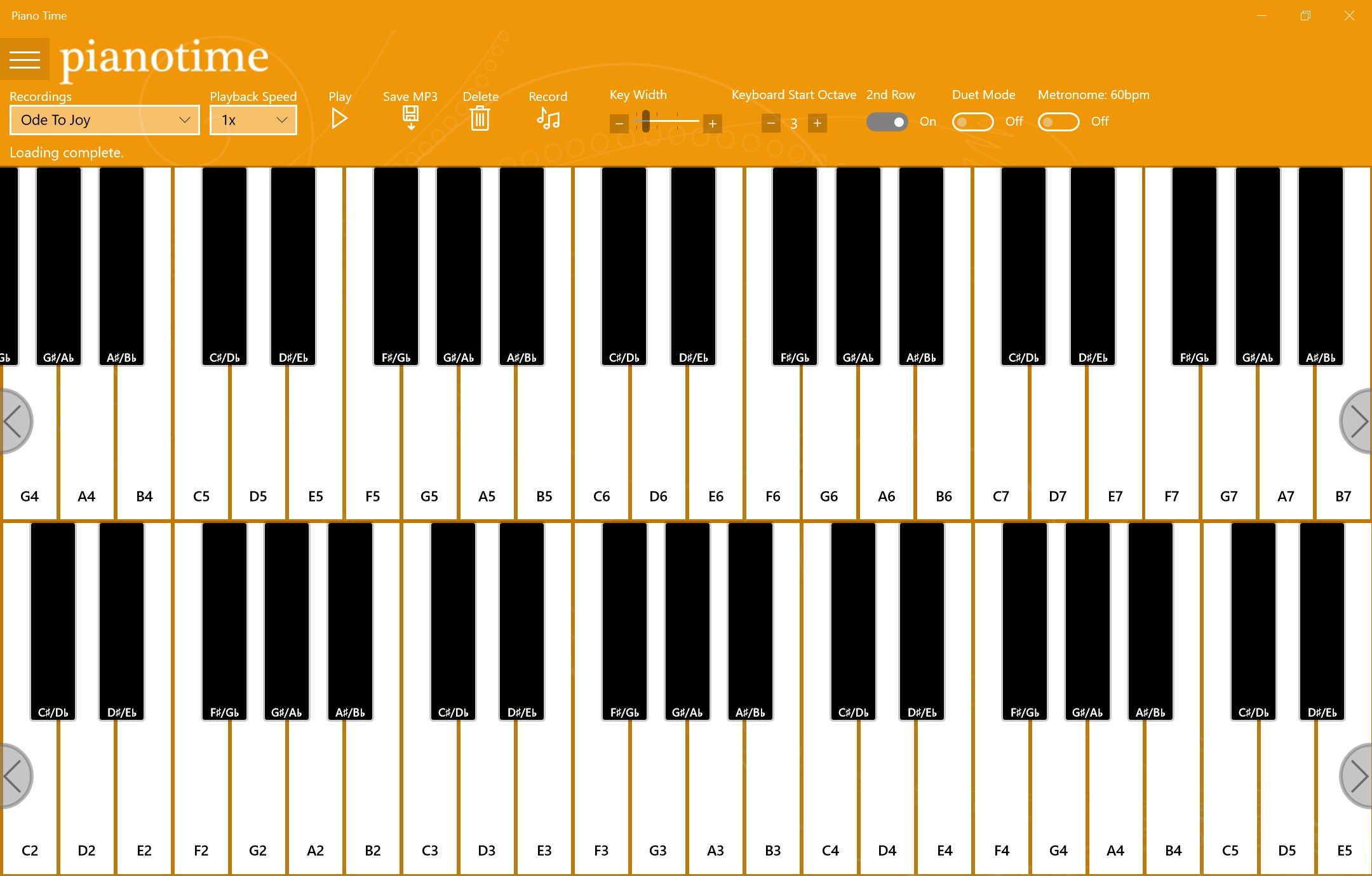play piano with touchscreen, keyboard, or mouse. Save your recordings for later.