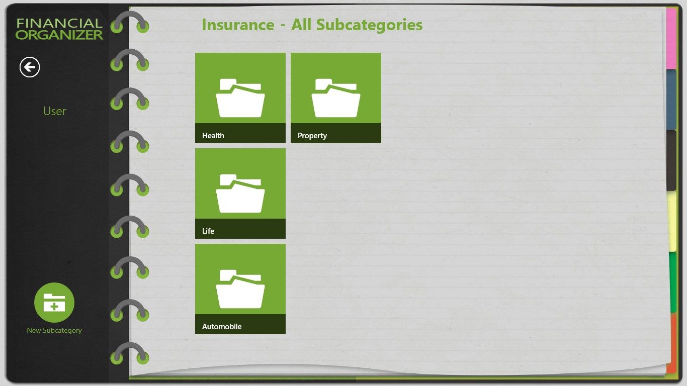 Flexible structure that allows user to create own categories/subcategories