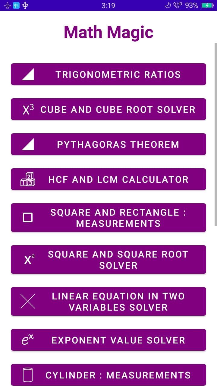 Math Magic - Quizzes and Math Solver : Solve Exponents, Cubes, Cube roots, measurements of 2d and 3d shapes, trigonometry and more!