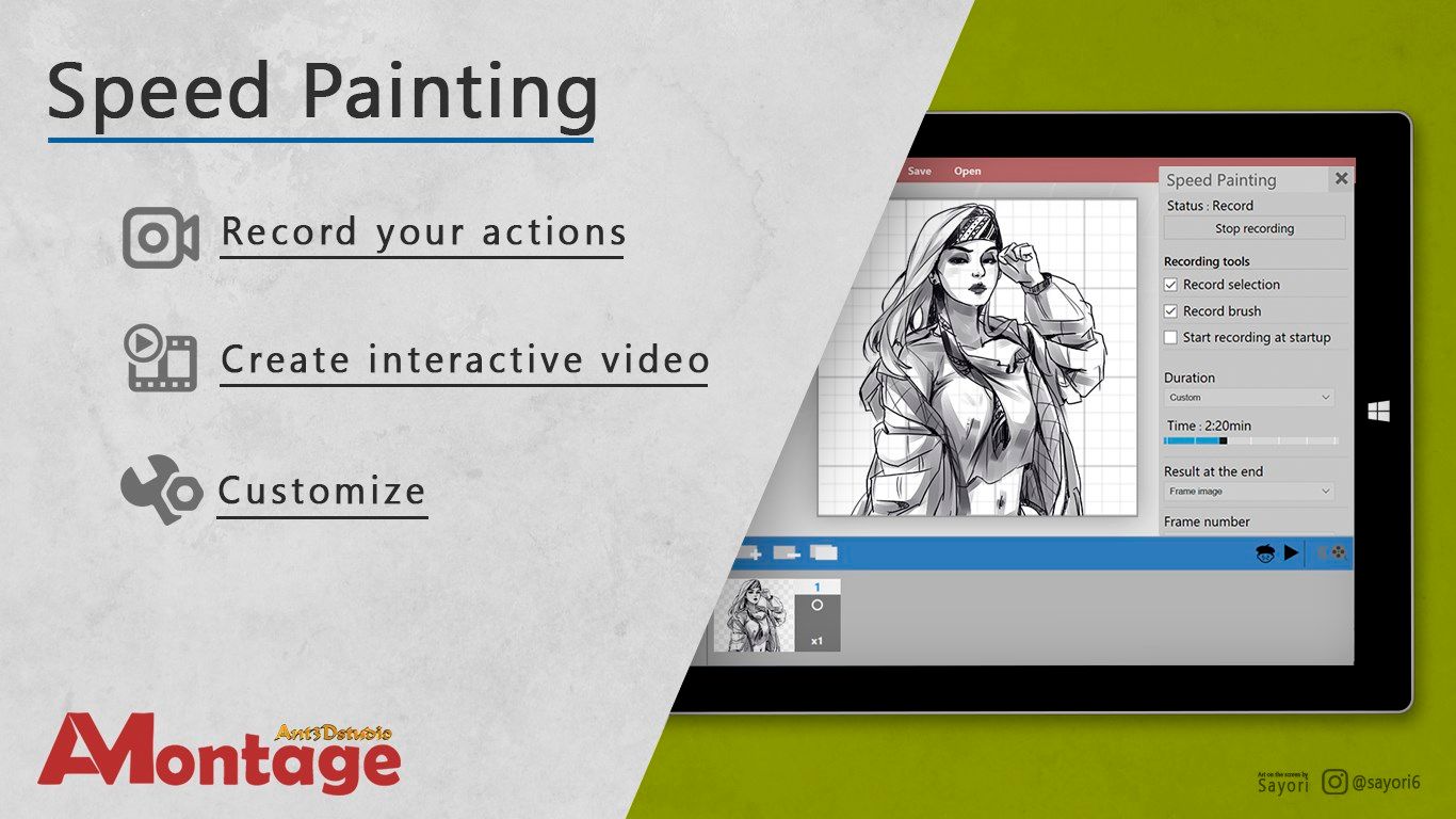 Now you do not need third-party software. Create your own speed painting video. Start the canvas recording and just draw. You can configure various options and export video