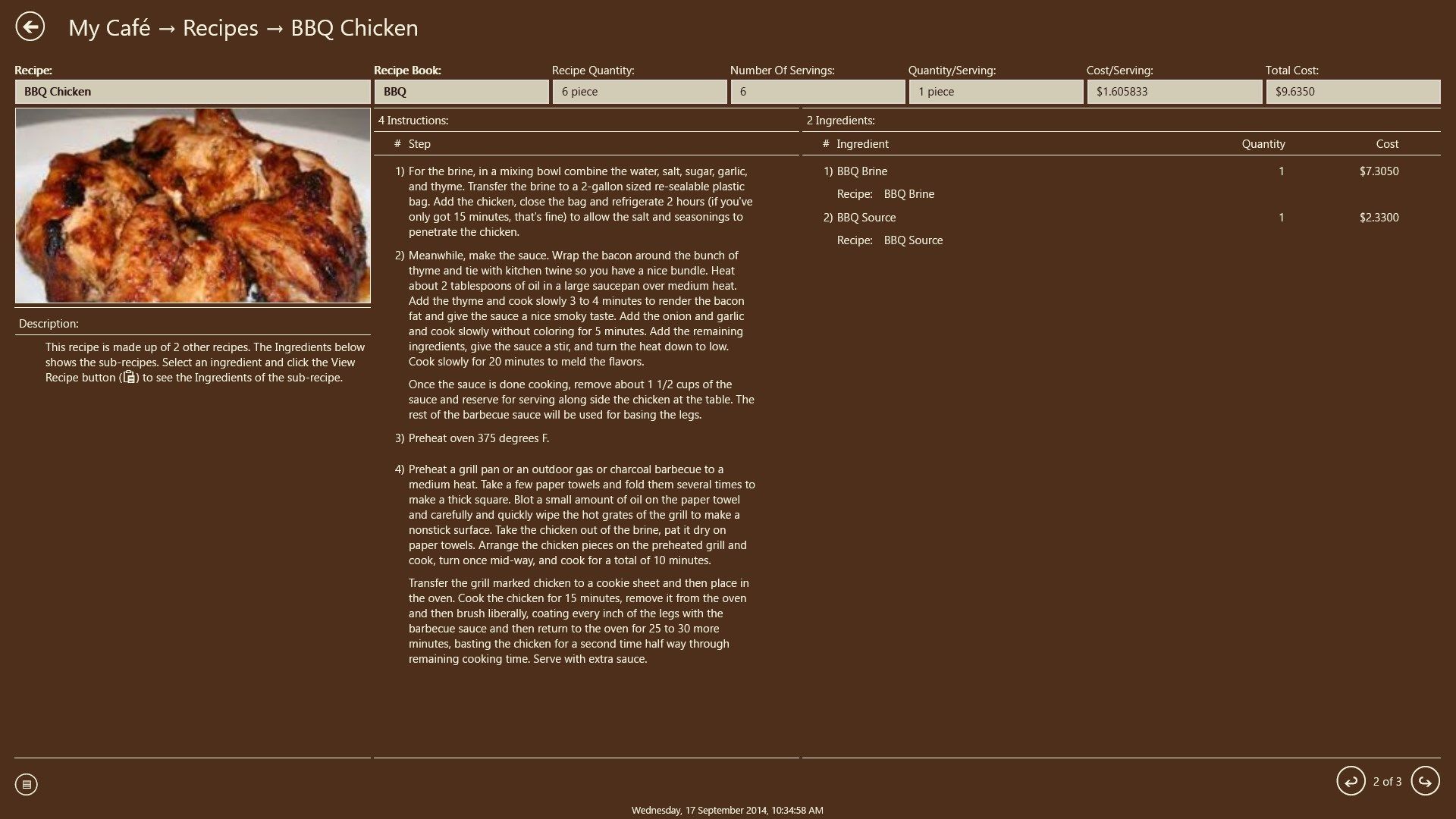 Sample BBQ Chicken Recipe with 2 Sub-Recipes