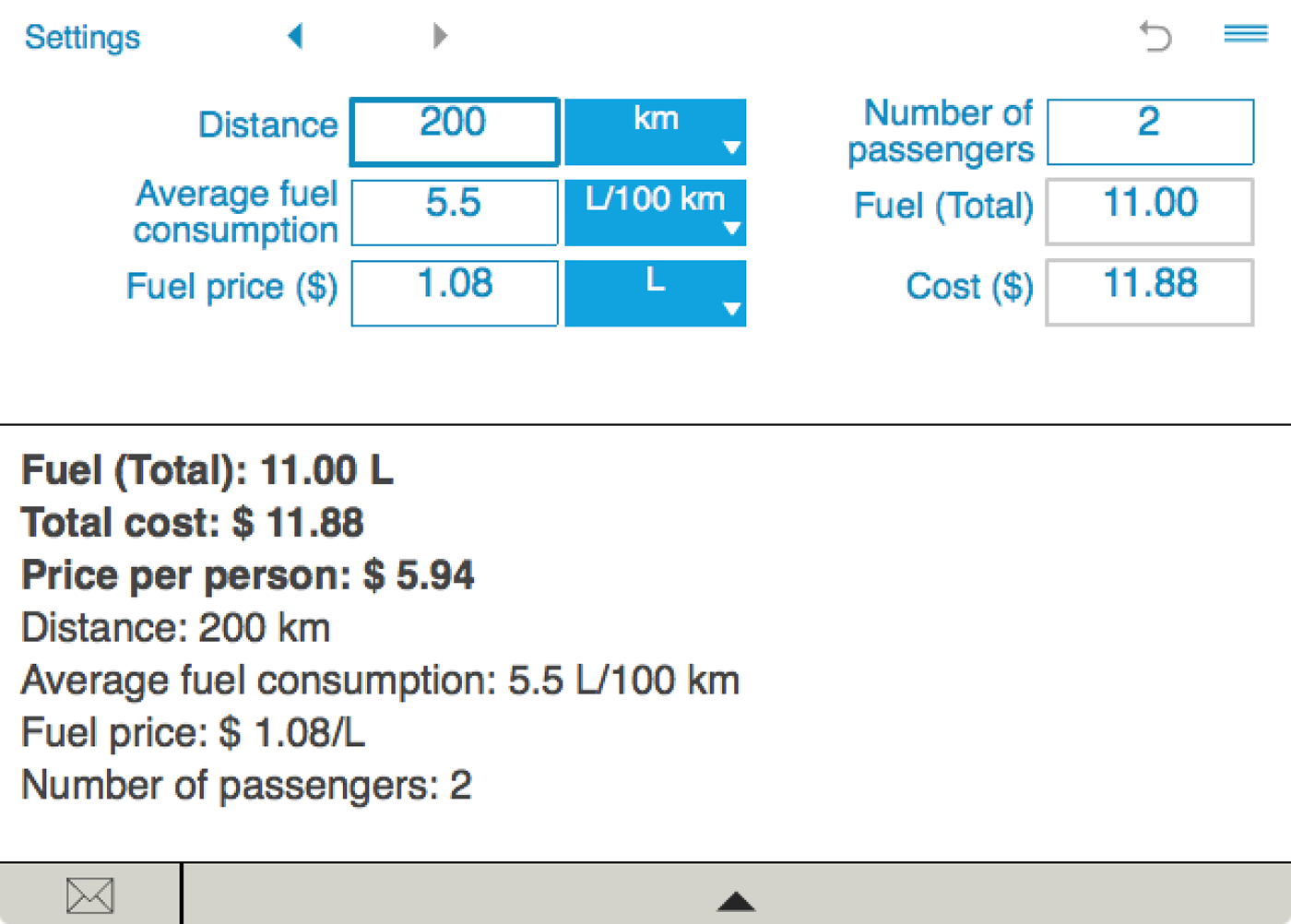 With Fuel cost calculator you can easily calculate the cost of your trip per passenger.