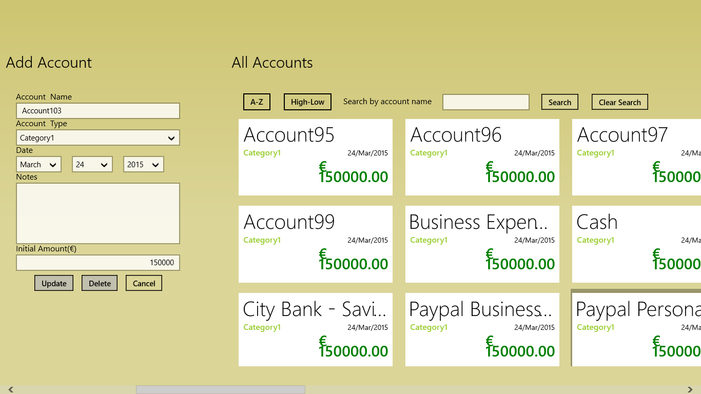Create, update financial accounts