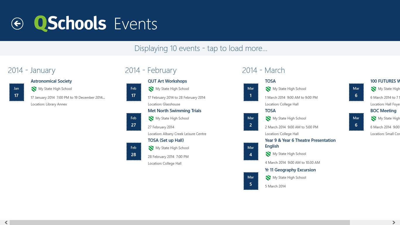 Events screen