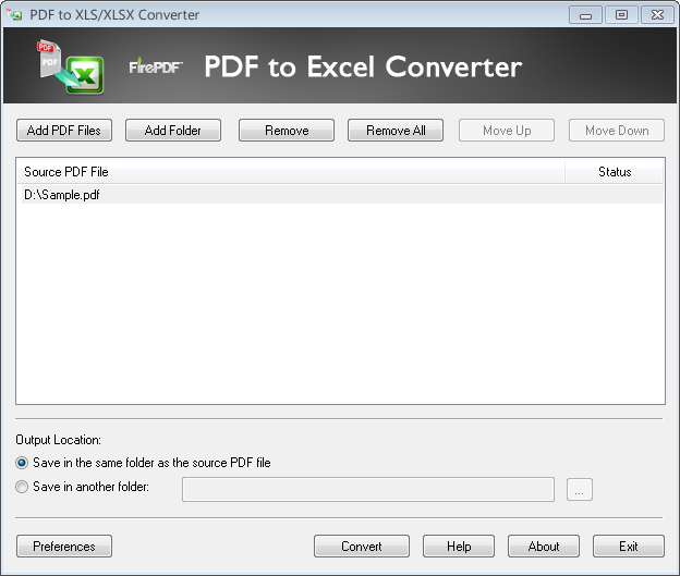 PDF to Excel/XLS/XLSX