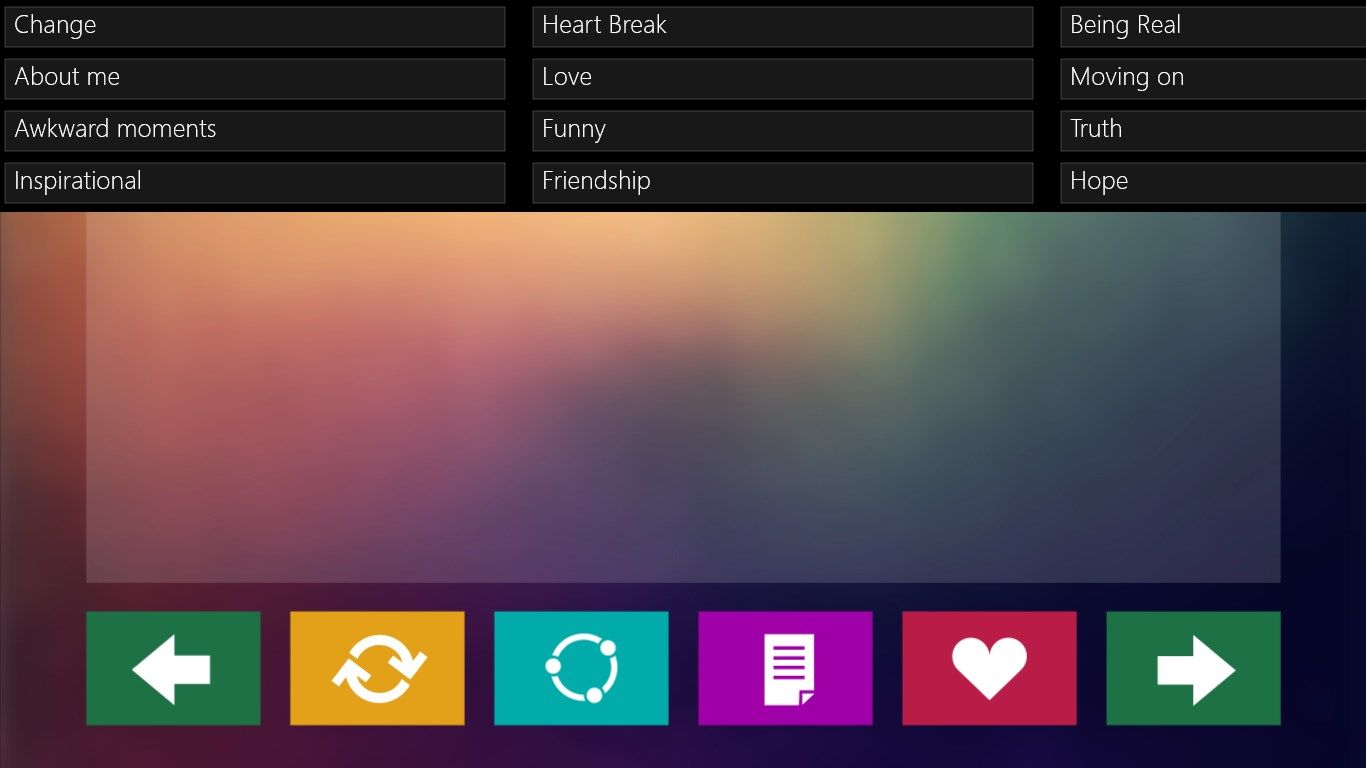 Use the appbar to navigate between categories anywhere in the app