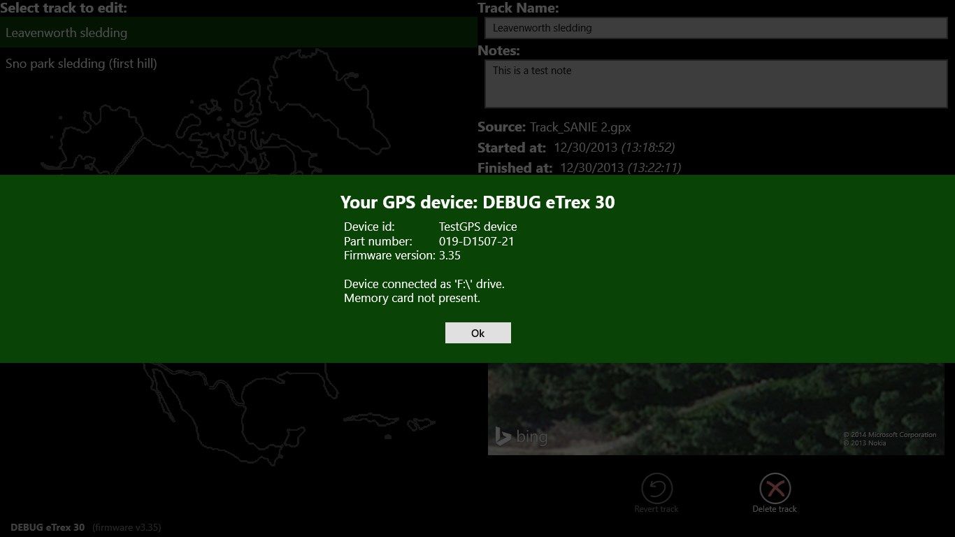 GPS info dialog