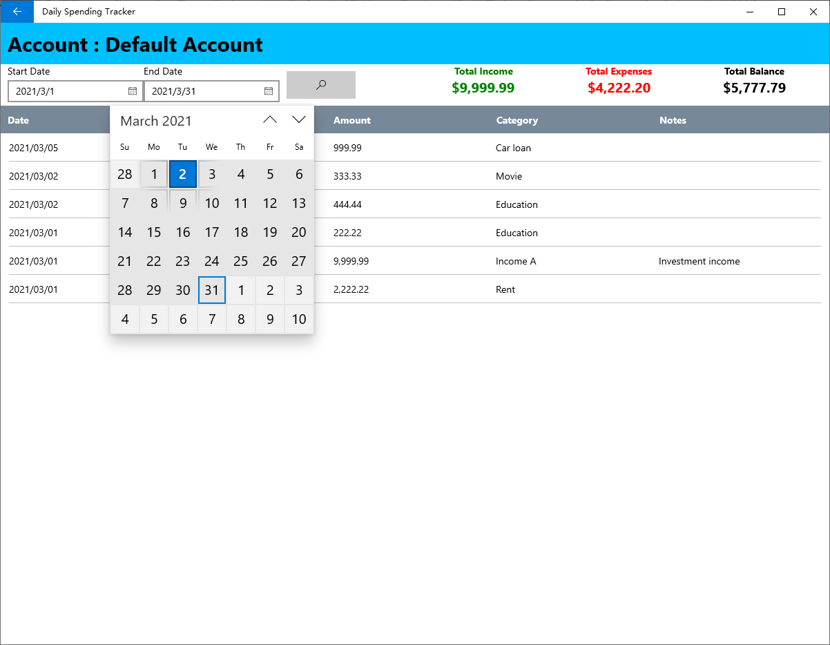 Daily Spending Tracker-Manage income and expenses