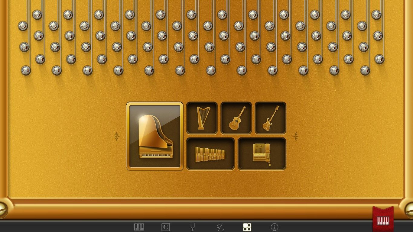 Instrument settings - piano, harp, guitar, bass, marimba, and music box
