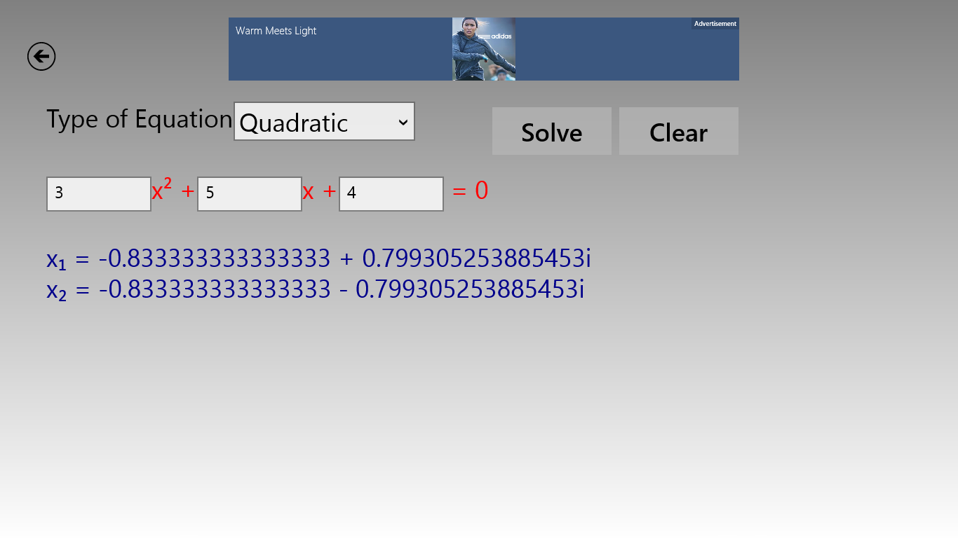 Quadratic Equation Solving Tool