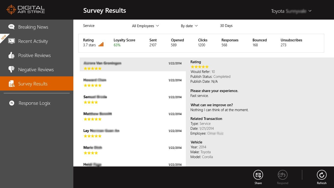 Manage customer survey responses in real-time.