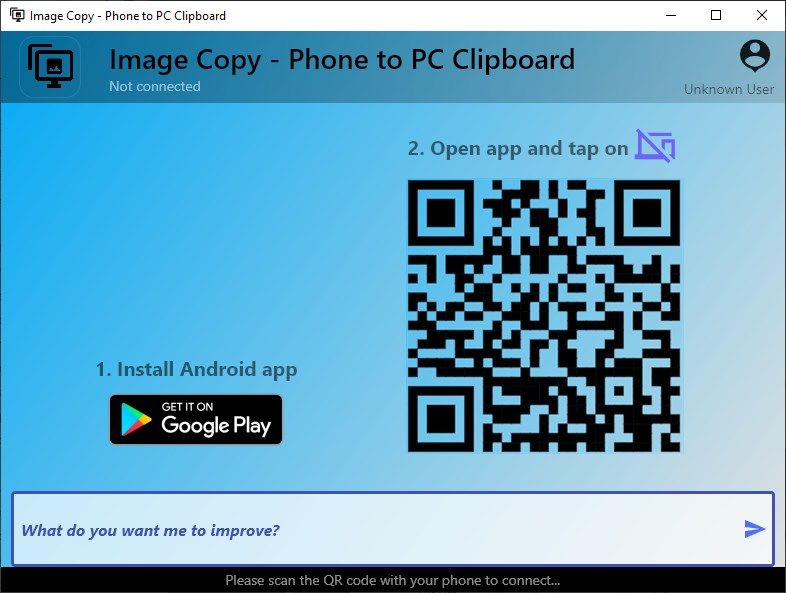 Scan the QR code with the mobile app to connect your phone with your computer.
