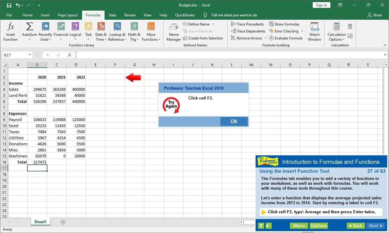 Learn how to create formulas and functions in Excel 2019 training.