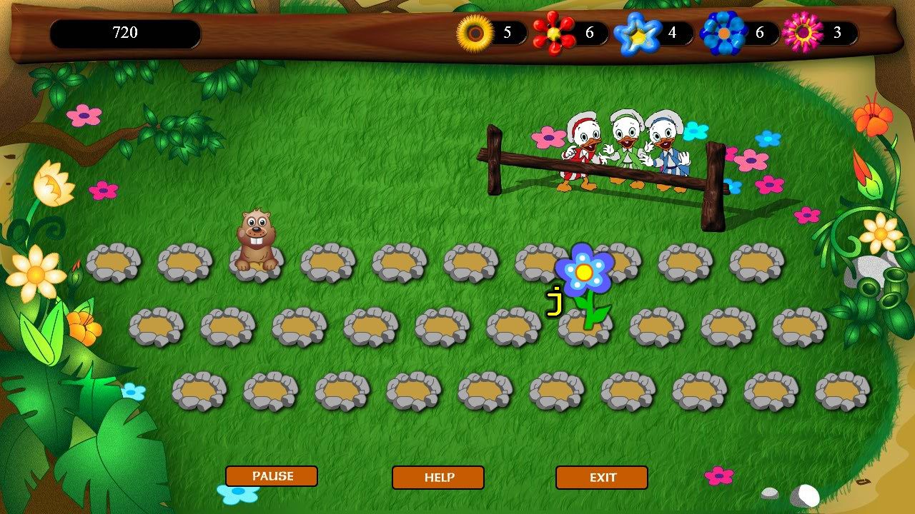 Build finger-to-key memory playing Gopher Mania. Collect the flowers before the gophers get them and earn points.