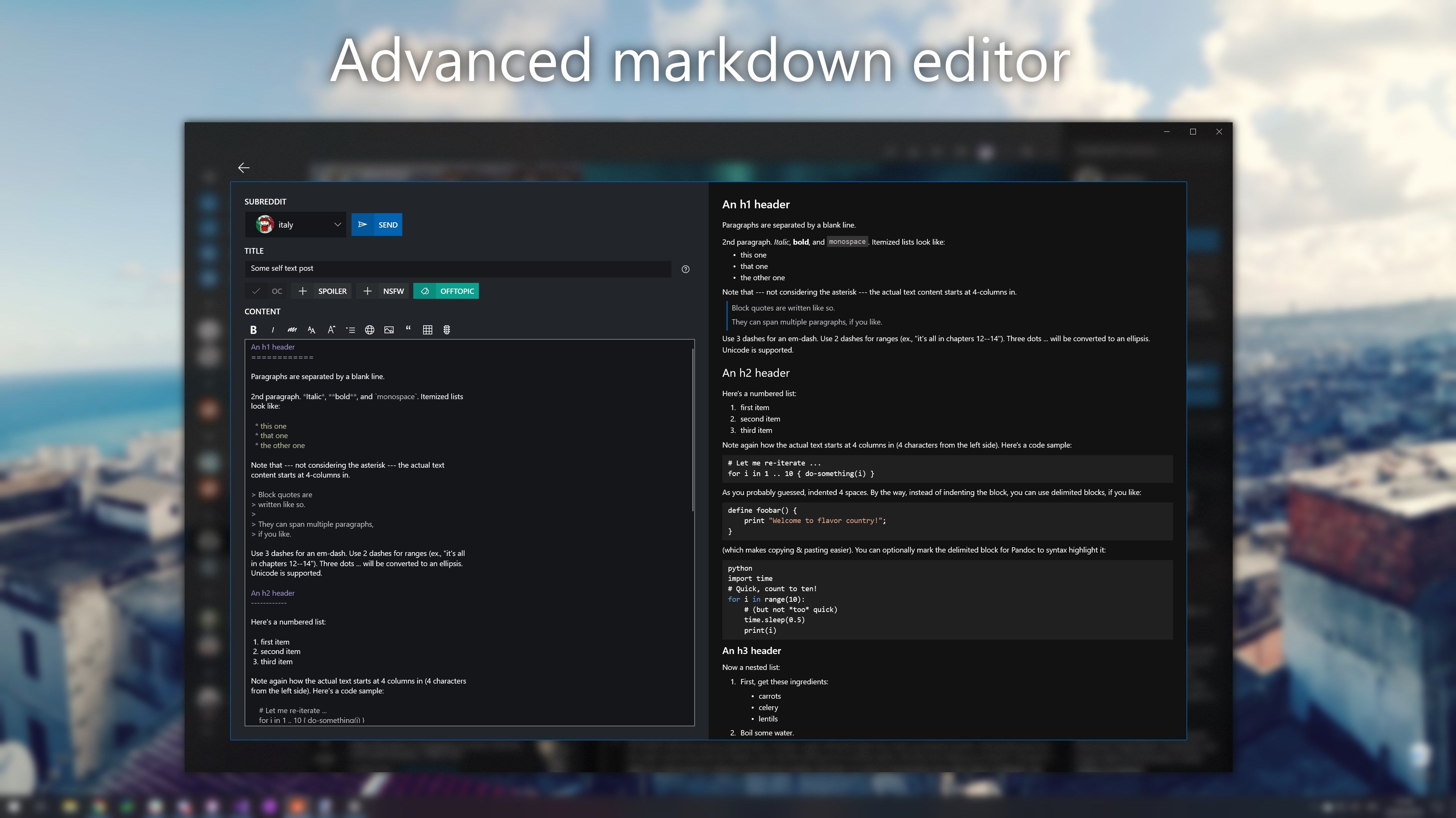 Advanced markdown editor