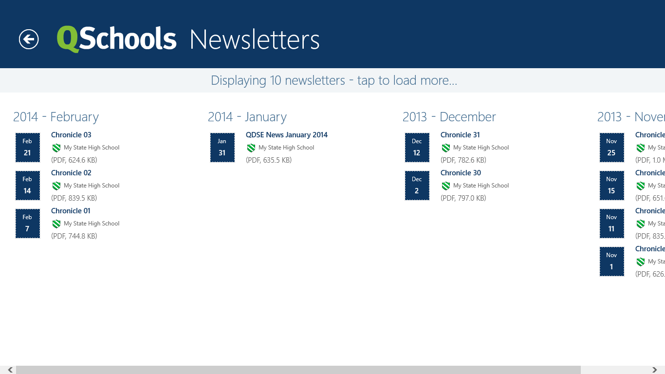 Newsletters screen