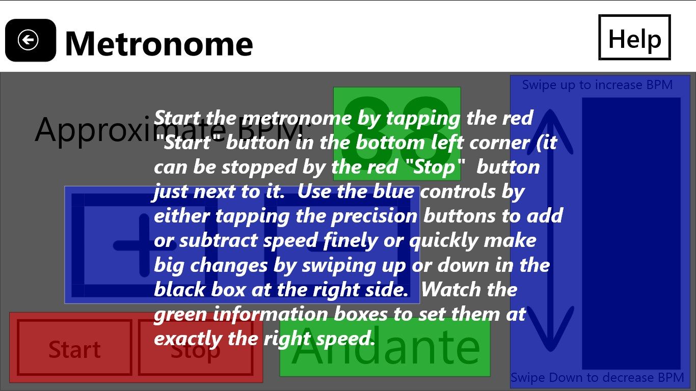 Help screen for metronome