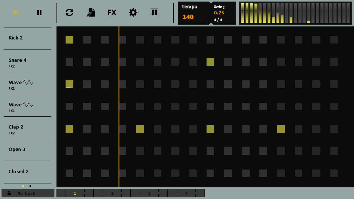 Create your beat using a 7 channel step sequencer.