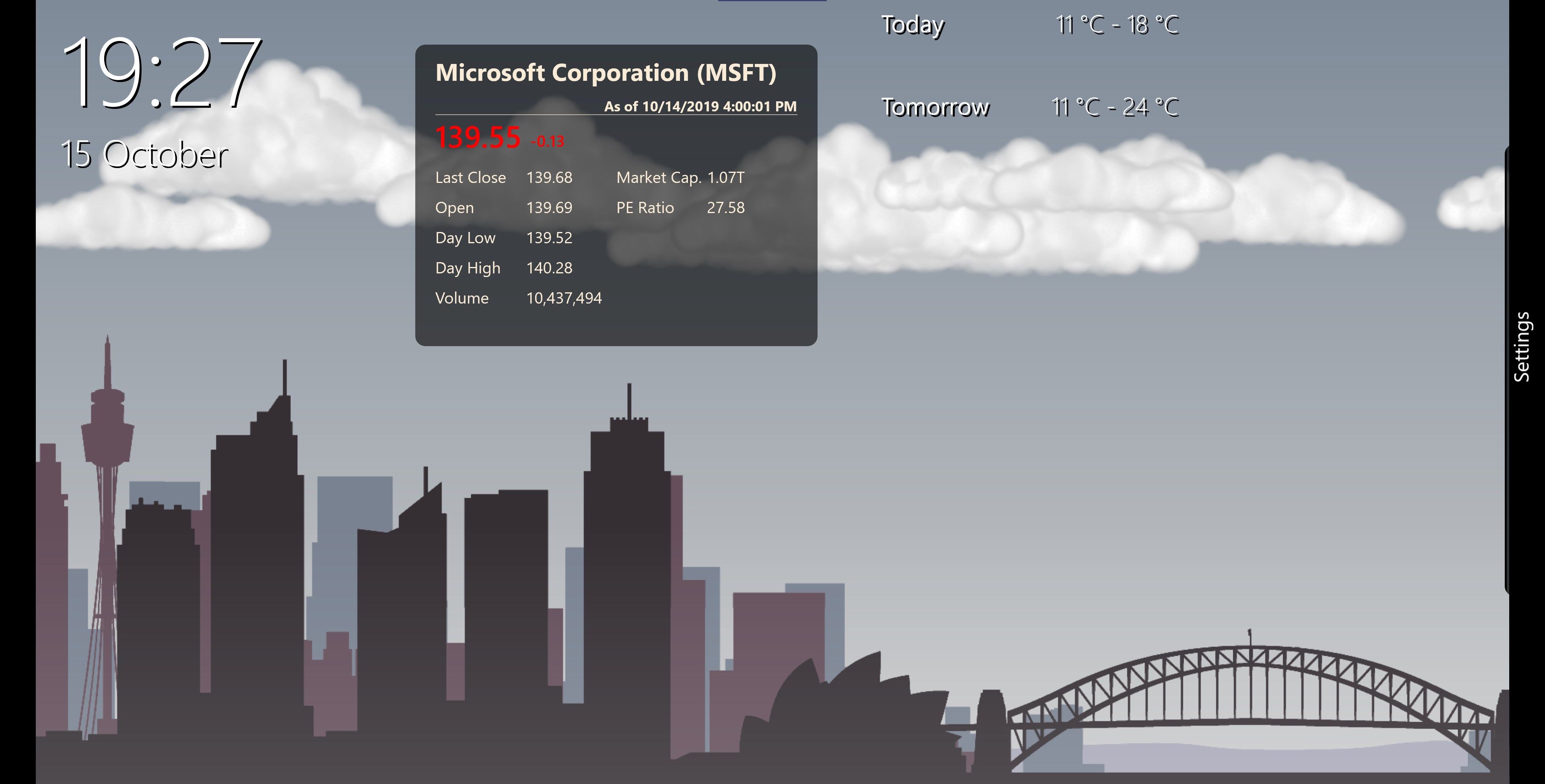 City Scape theme with weather and stocks