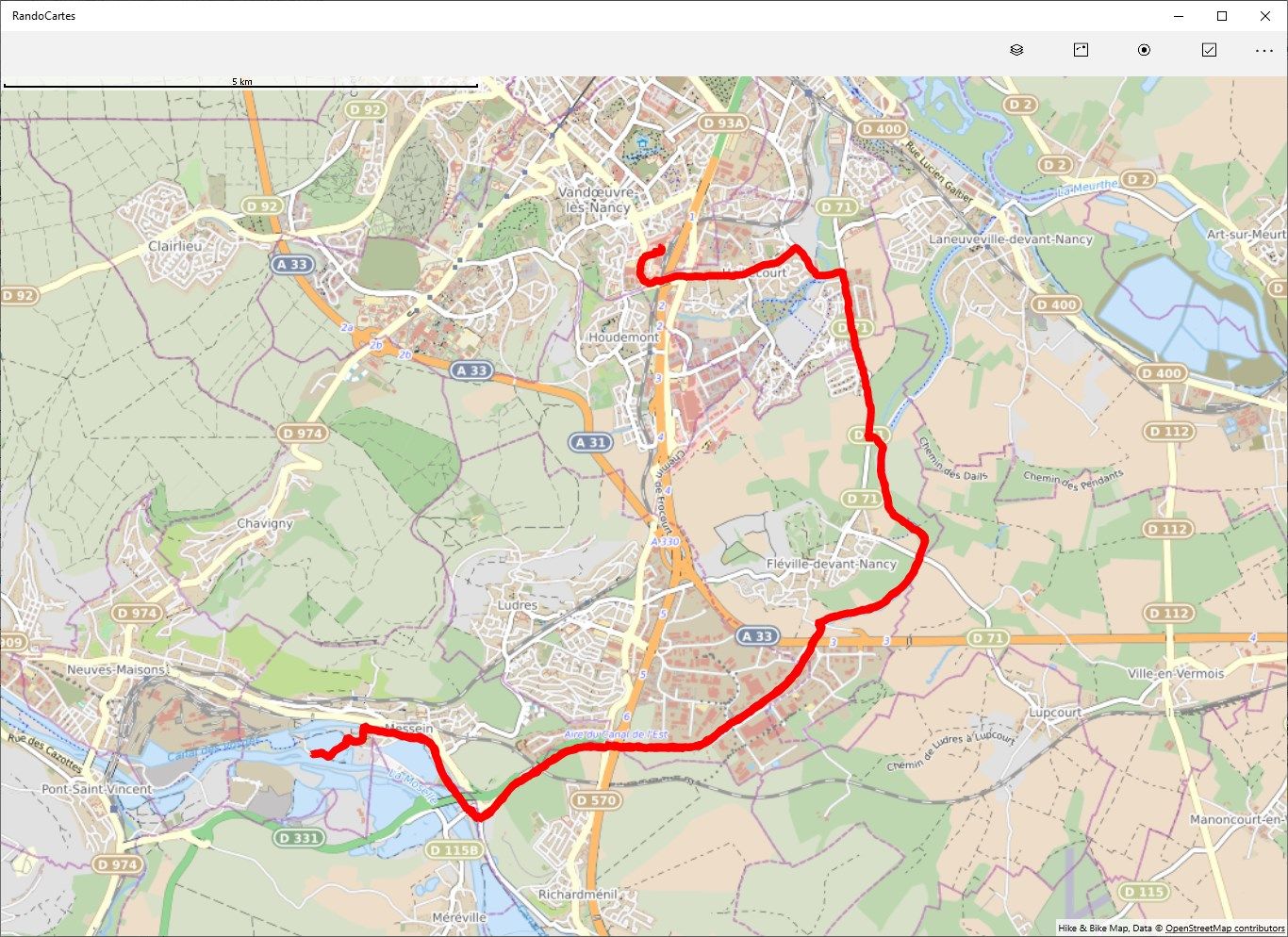 Hike & Bike map with trail shown.
