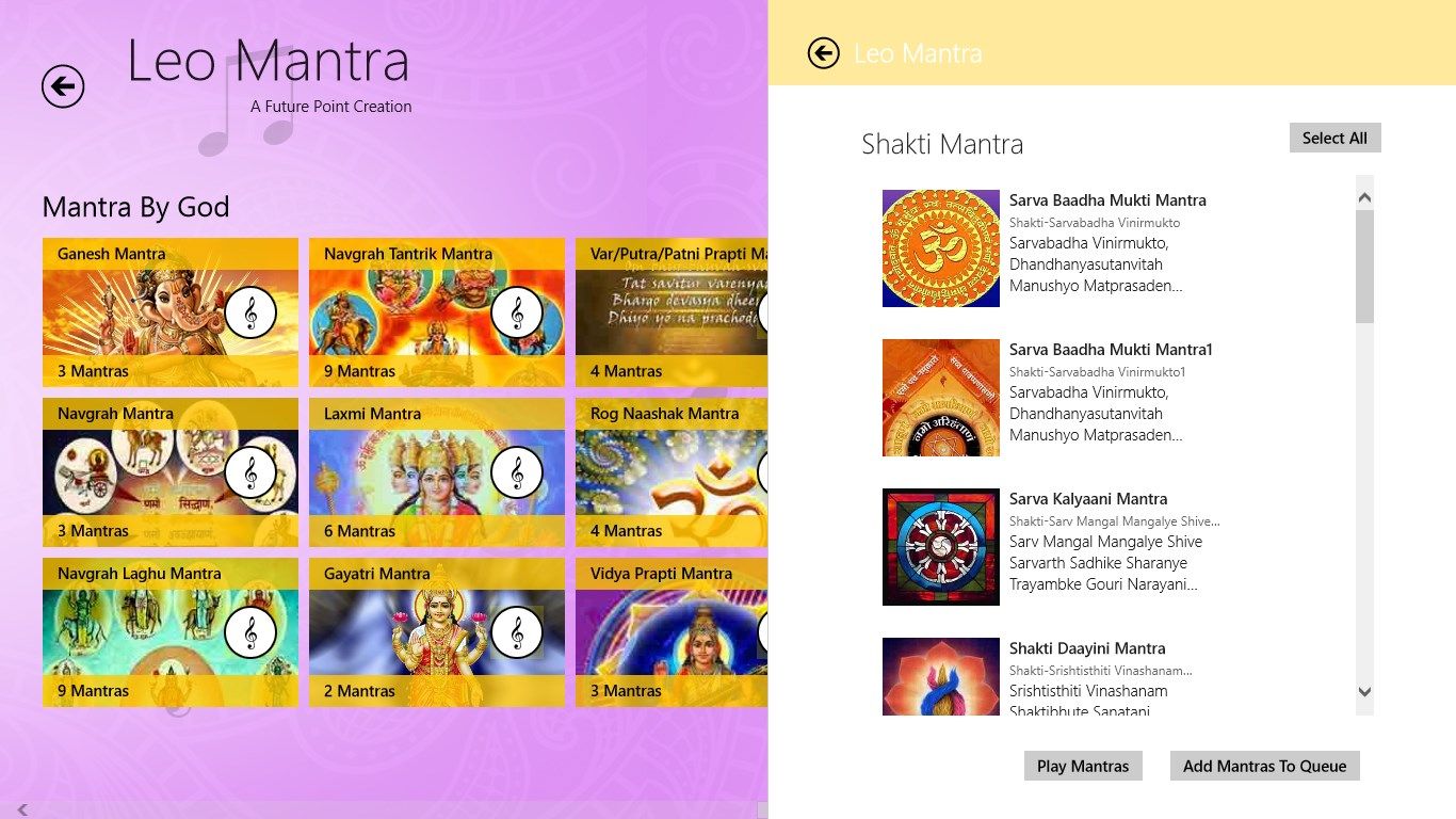 Category wise listing   of Mantras
