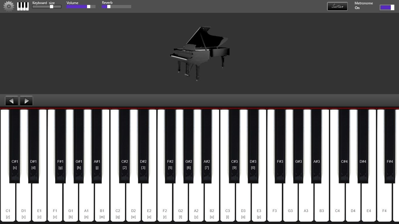 GrandPiano Lite. Keyboard with notations