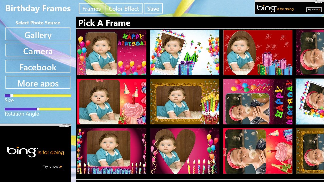 Screen to choose a frame that you want apply to your photo