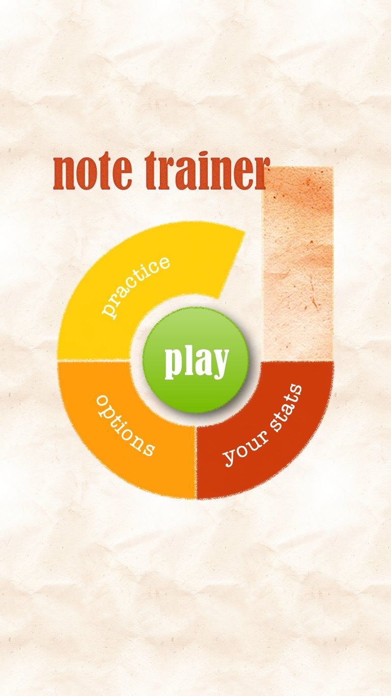 Home screen - choose to practice sight reading, test your knowledge (in play) or see your stats