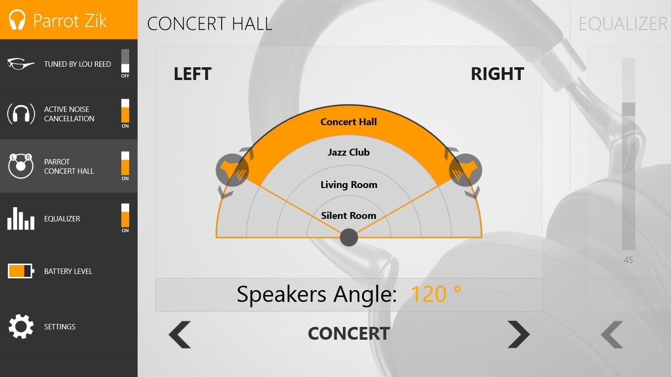 Configure the Parrot Concert Hall Effect, to enhance your listening experience