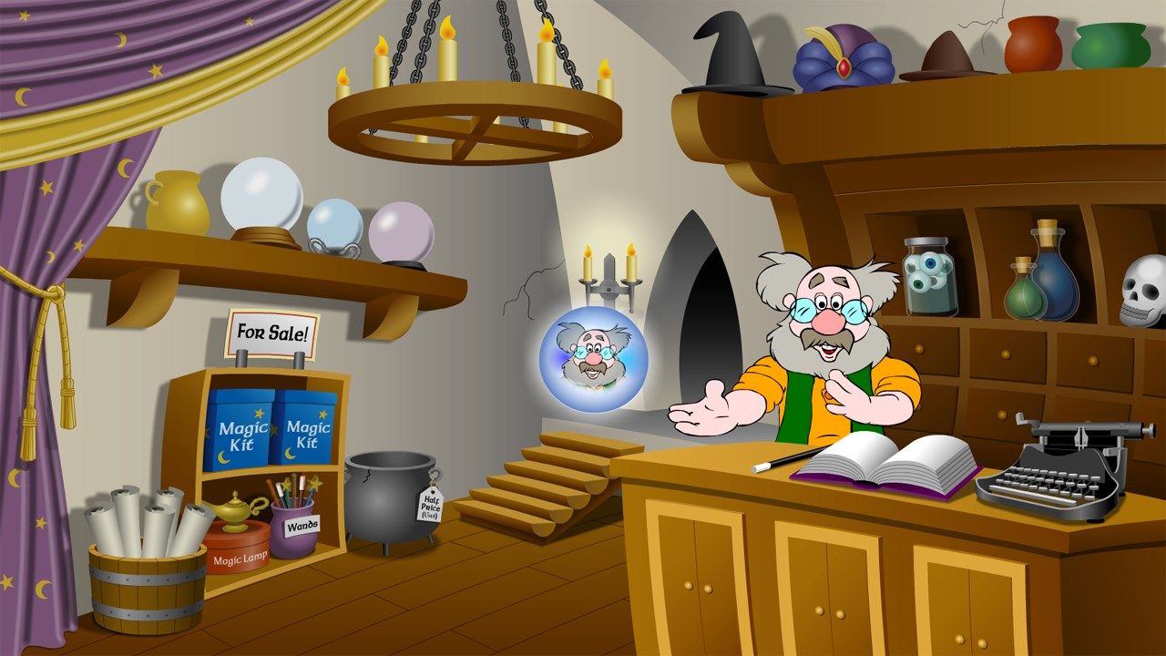 Visit Ye Old Magic Shoppe in the Village. The Shopkeeper will join you in a crystal ball on your journey through Typelandia and guide you step-by-step.