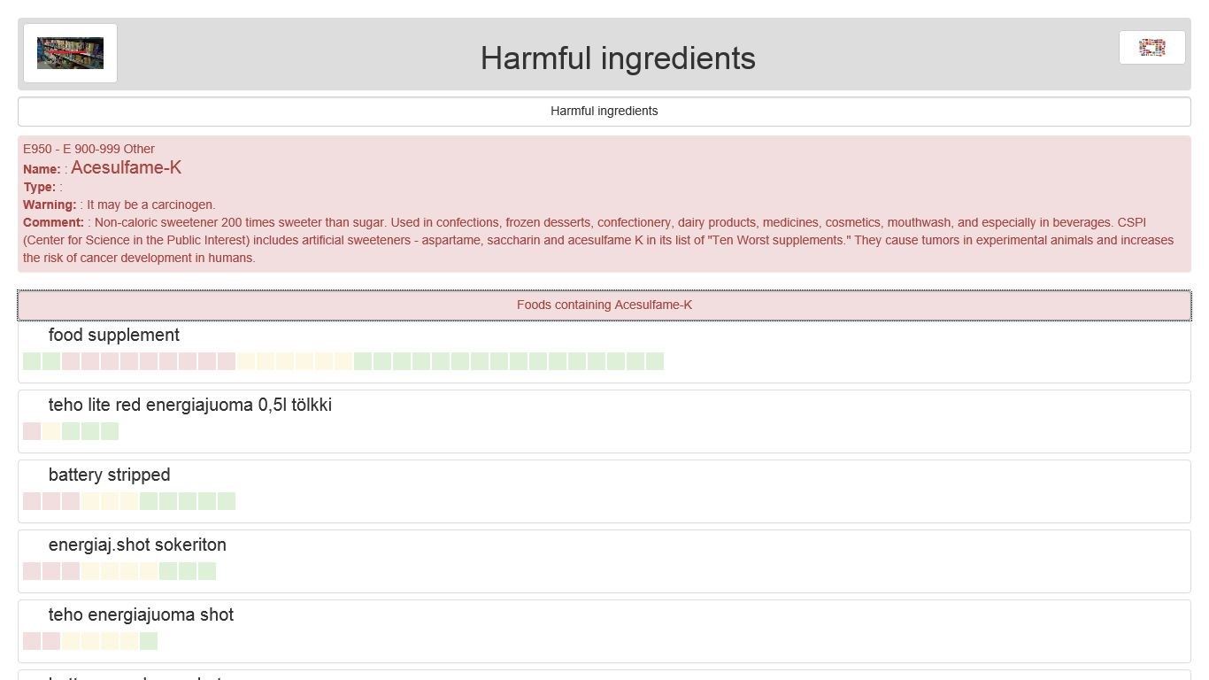 Example harmful ingredient with products containing it.