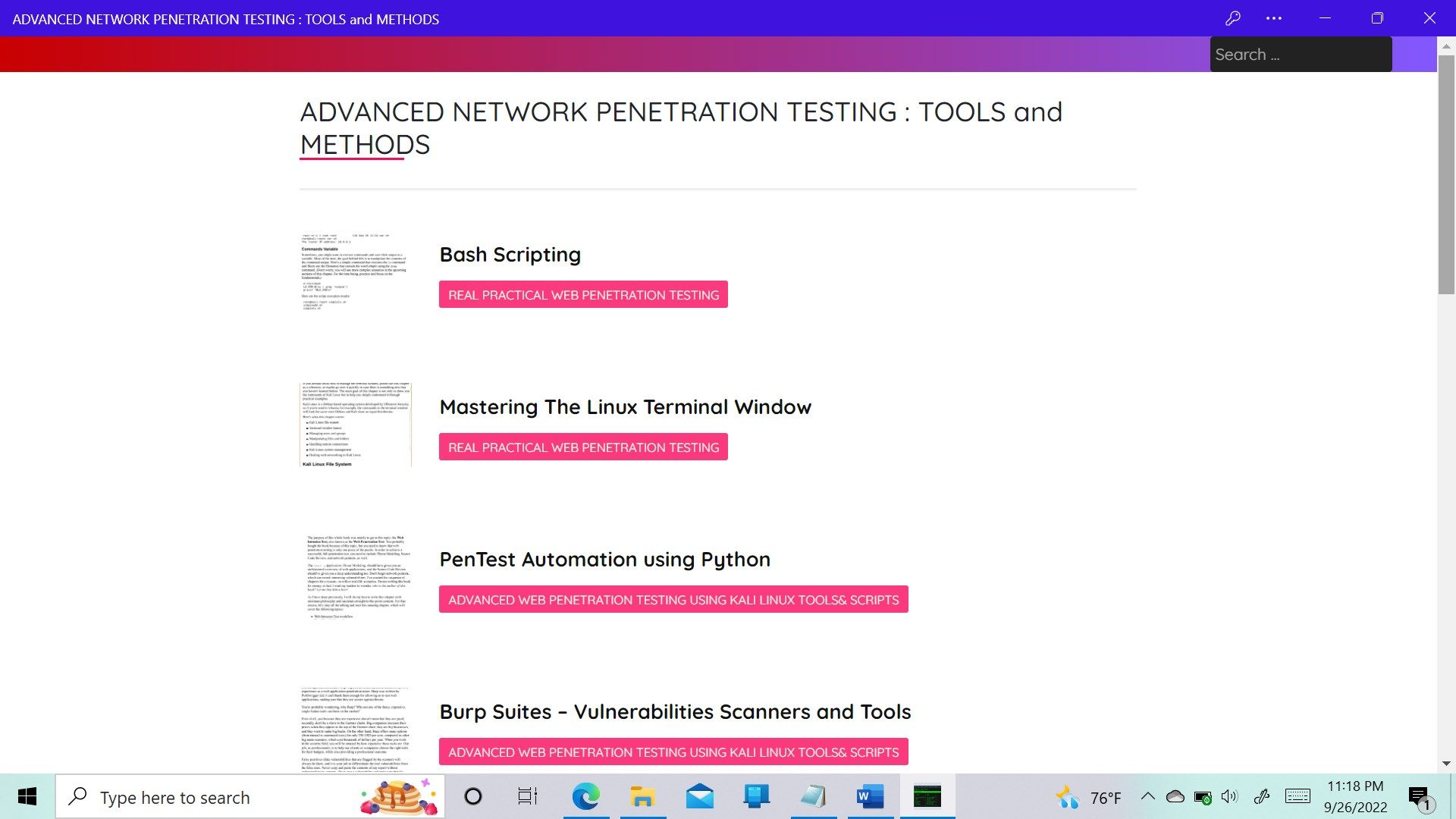 ADVANCED NETWORK PENETRATION TESTING : TOOLS and METHODS