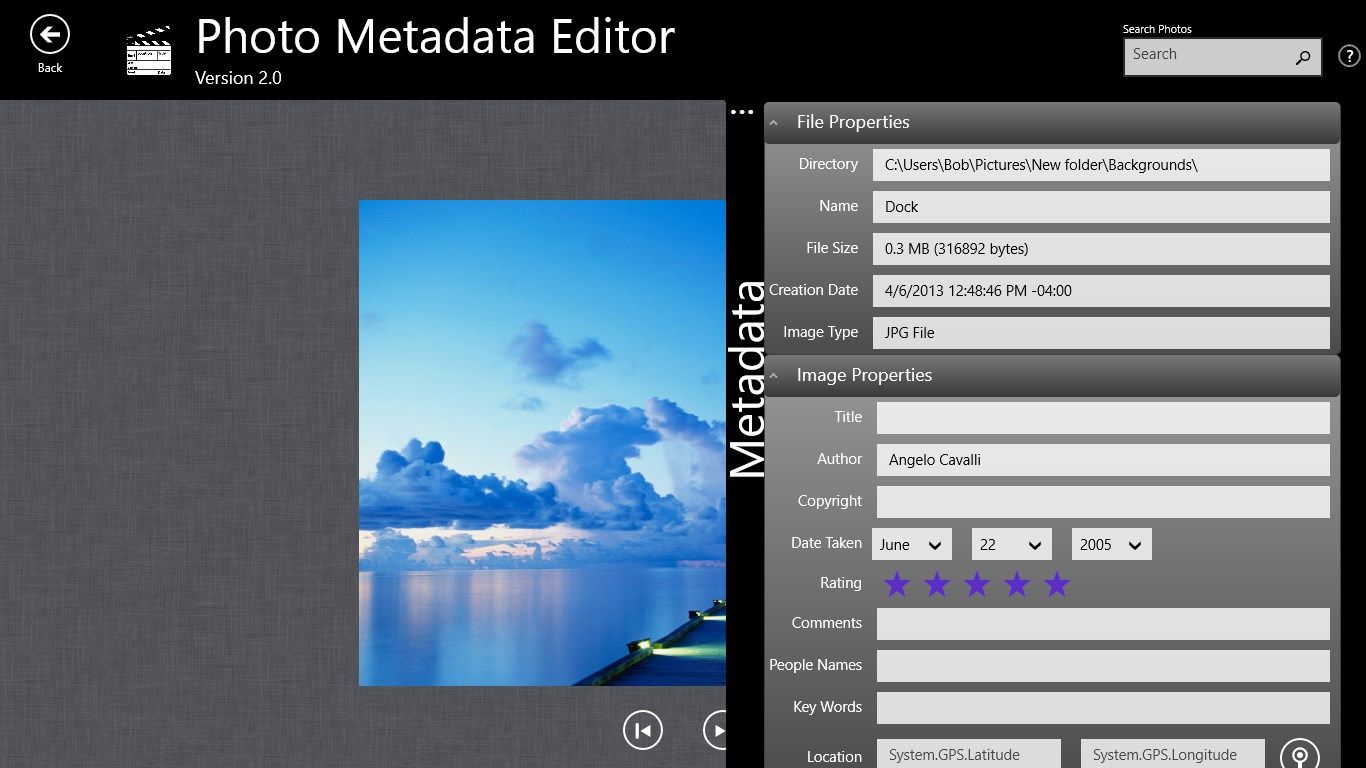 Select which metadata (Exif) fields to display - with defaults.