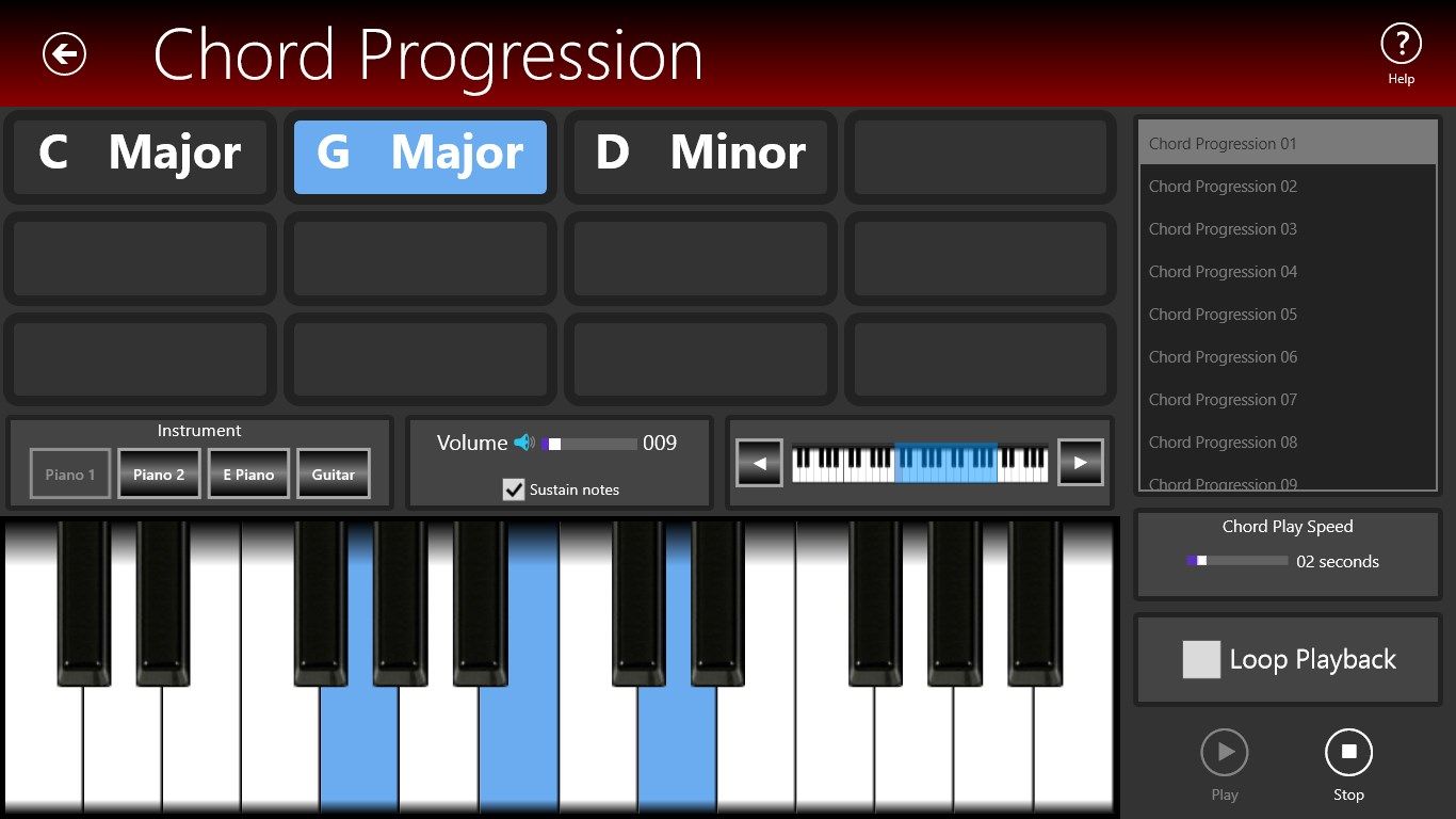 Create up to 10 chord progressions each containing 12 chords
