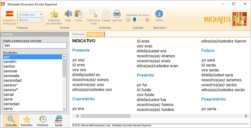 Conjugação completa dos verbos em português e espanhol.