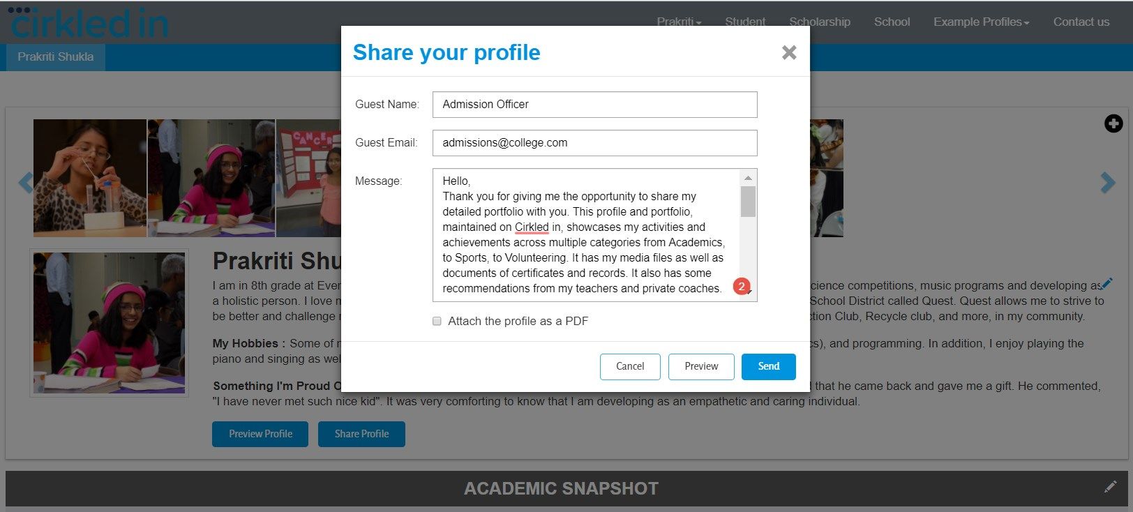 Share your profile securely in one click.