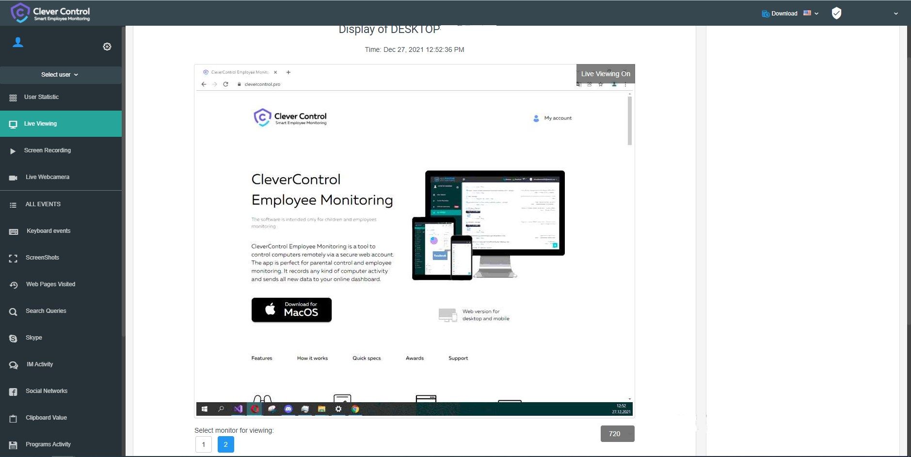 CleverControl Screen & Webcam Surveillance