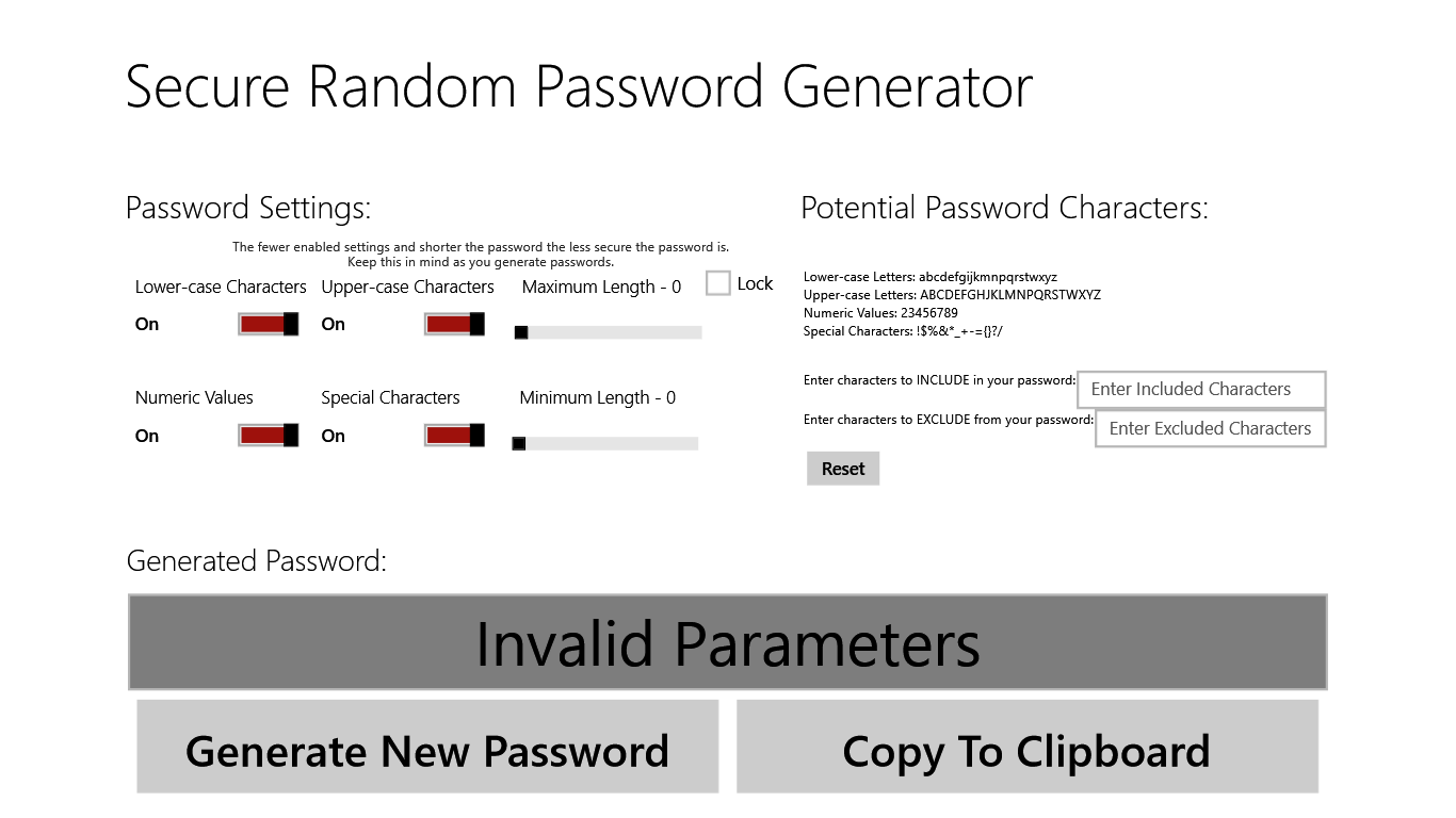 Set your parameters and there's your password.
