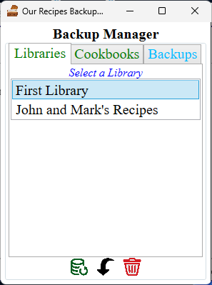 Backup Manager: Backup list for a selected library.