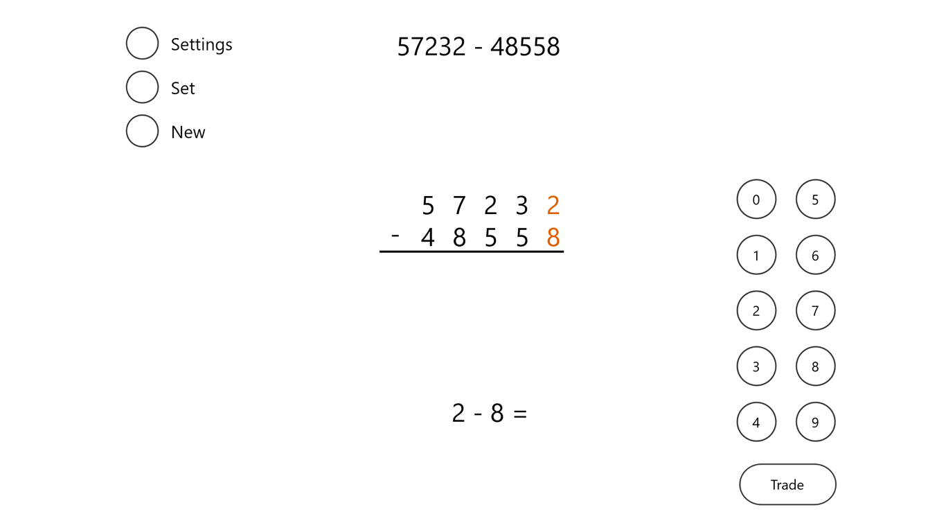 An app for learning and teaching the column subtraction method.