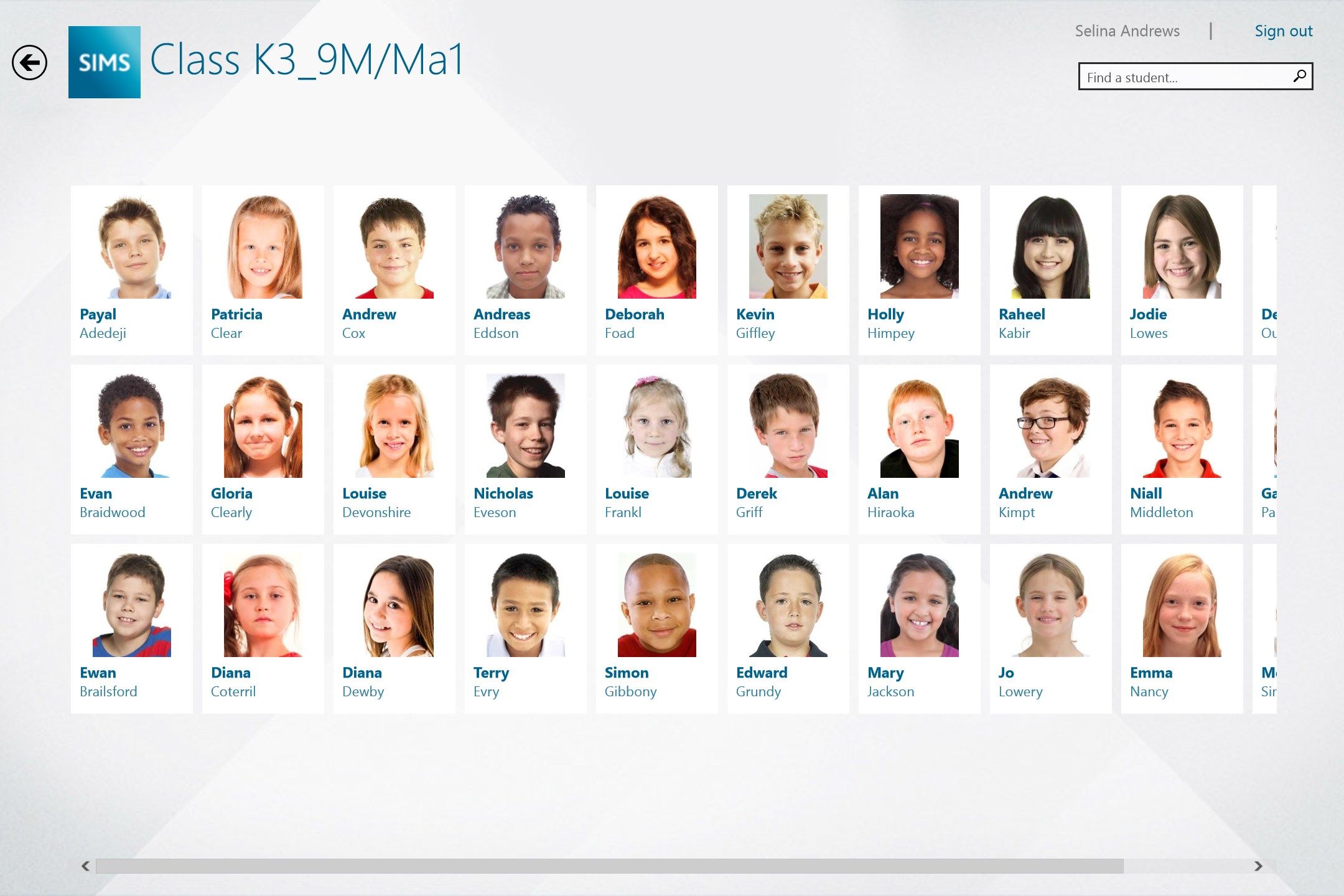 View your class – showing pupil images with preferred name direct from your SIMS system in real-time