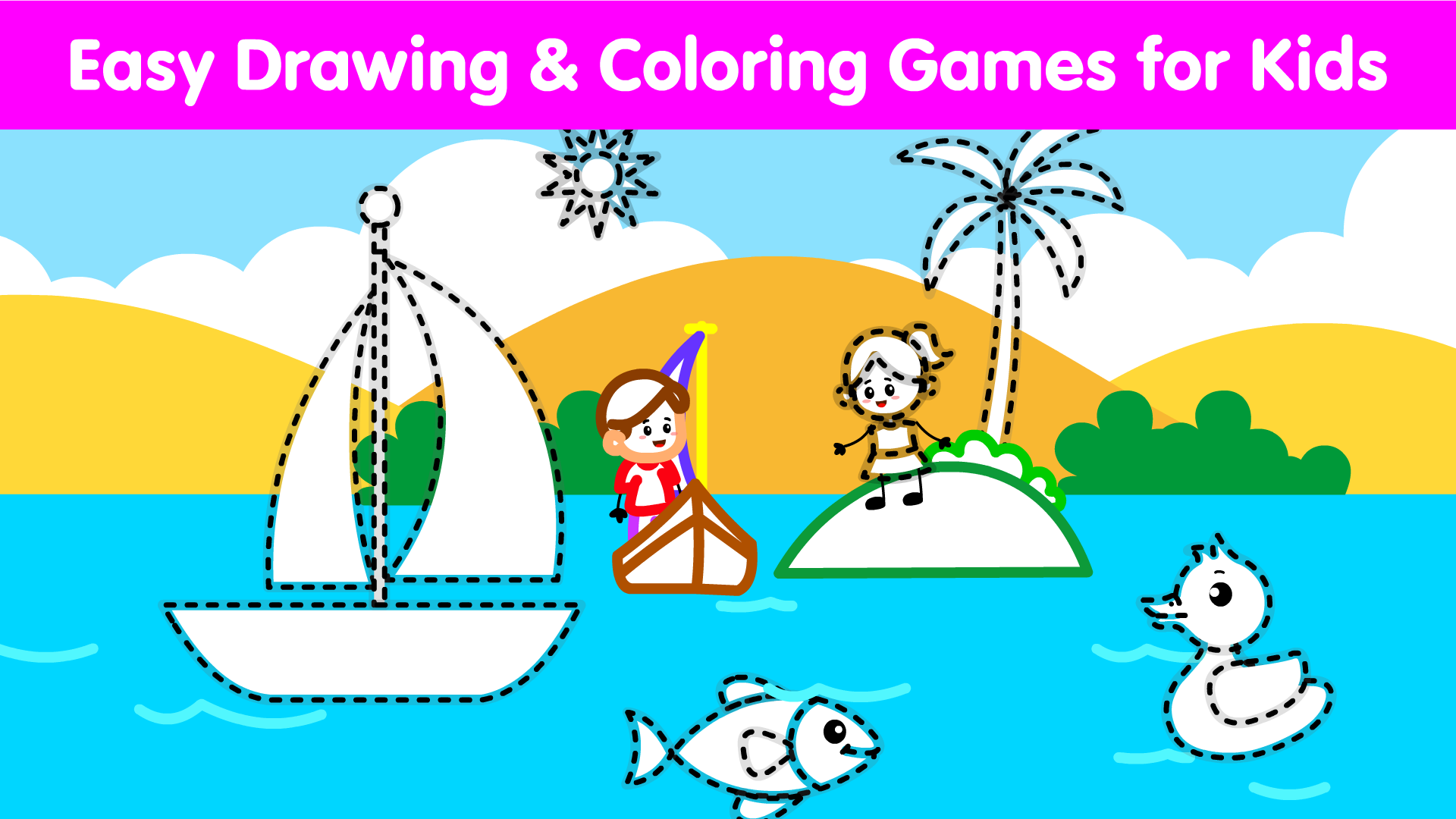 Kids Drawing Games For Girls & Coloring Pages Free: Learn To Draw Toddler Learning Games For 2-5 Year Olds