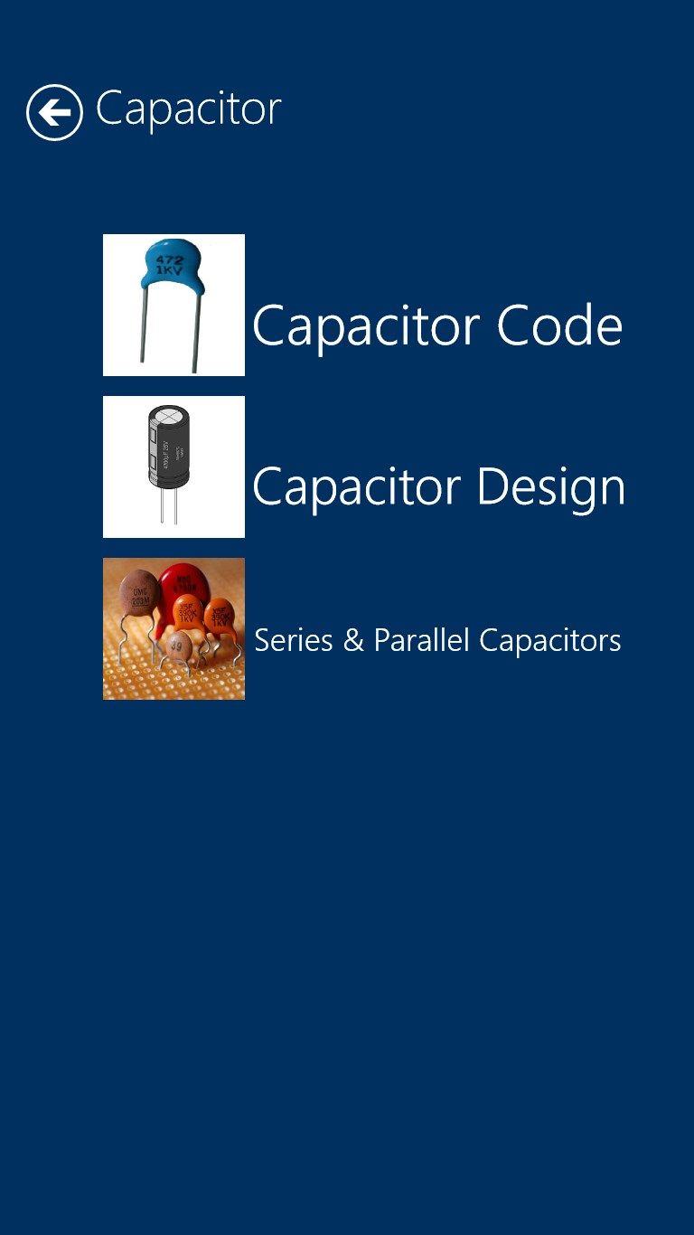 A Portrait View of Capacitor Page Categories.