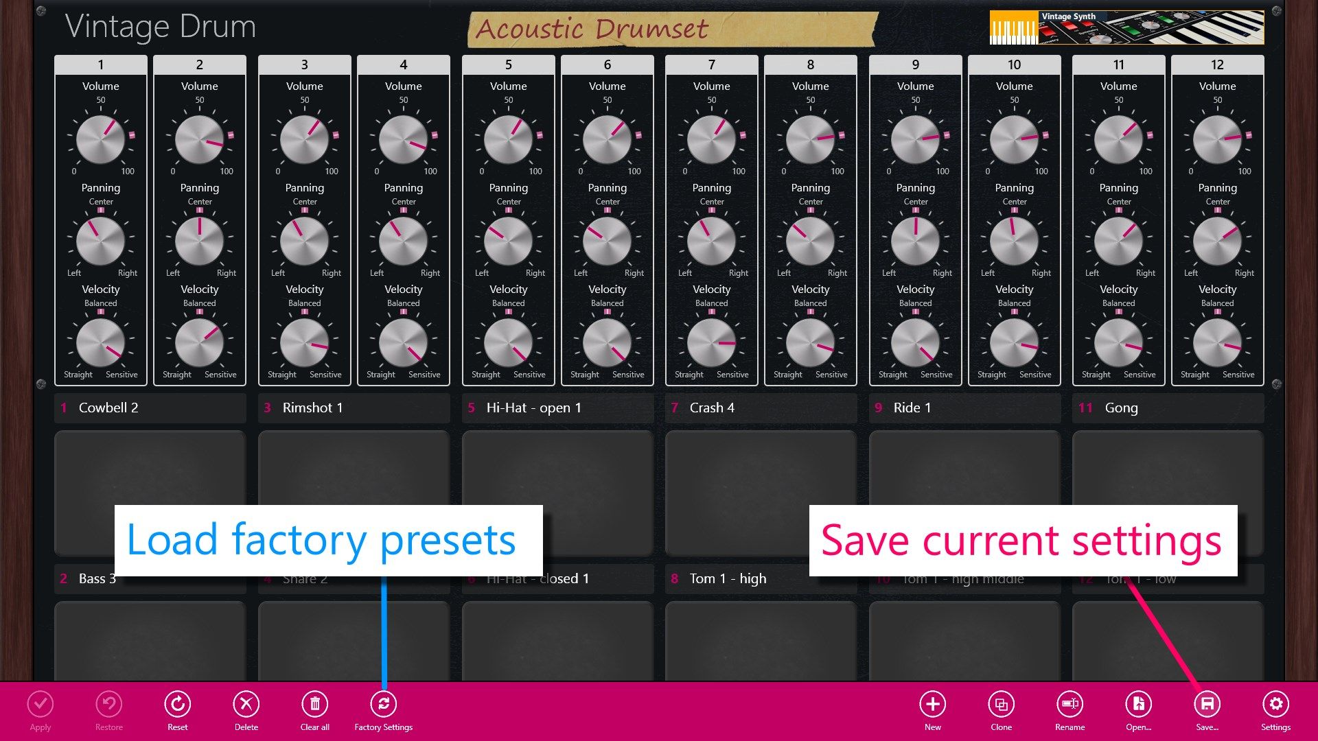 Load the factory presets and save the current settings as an example.