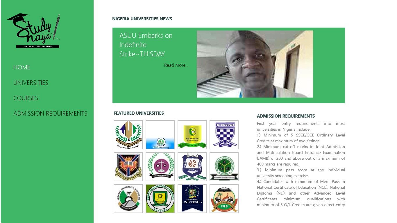 Study Naija (Universities Edition) landing page