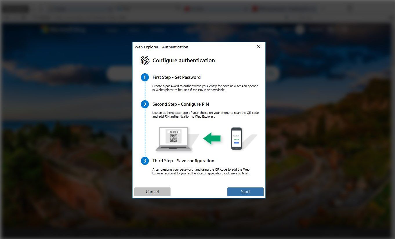 Initial setup screen for two-step login