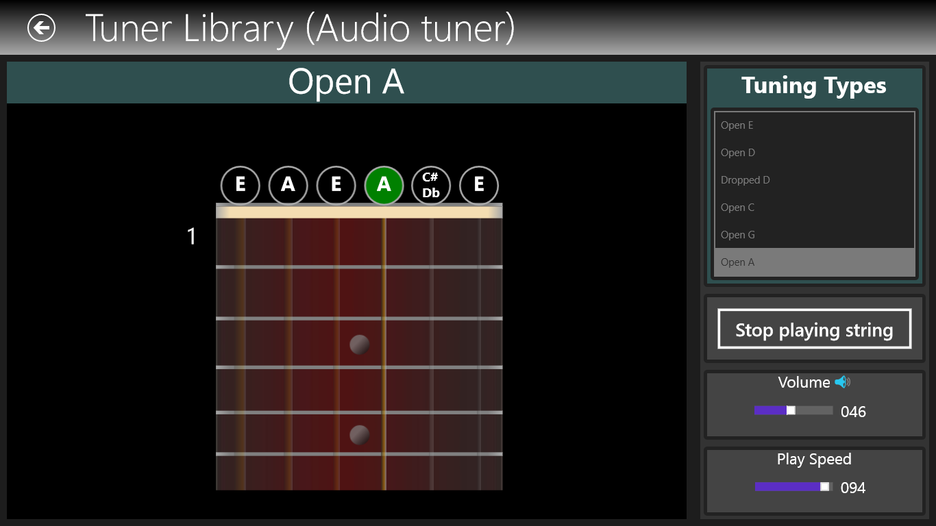 Tune your guitar by ear, choosing  any of the 16 different tuning types