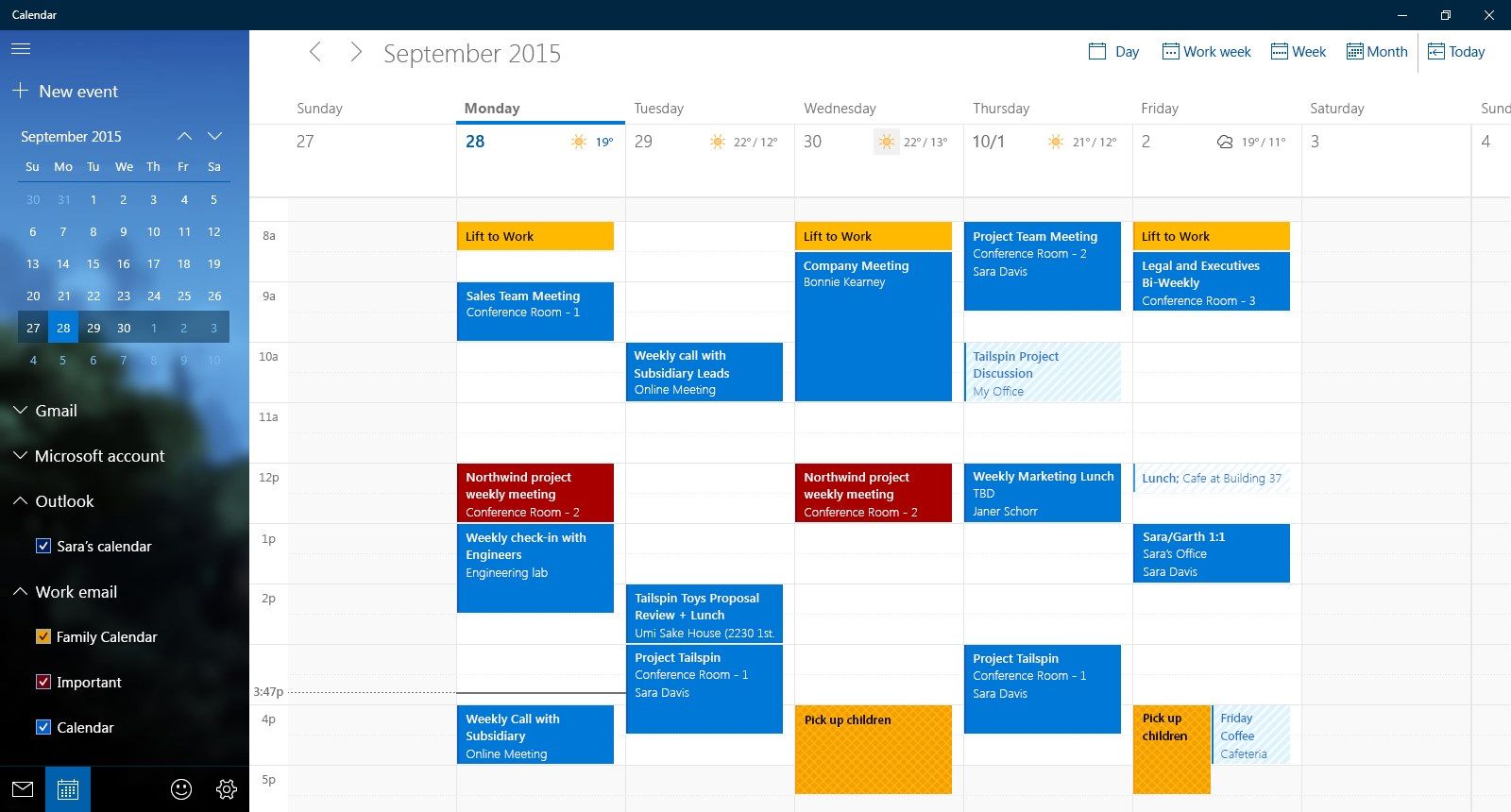 Calendar provides helpful, powerful views of your schedule like day, week, and month.